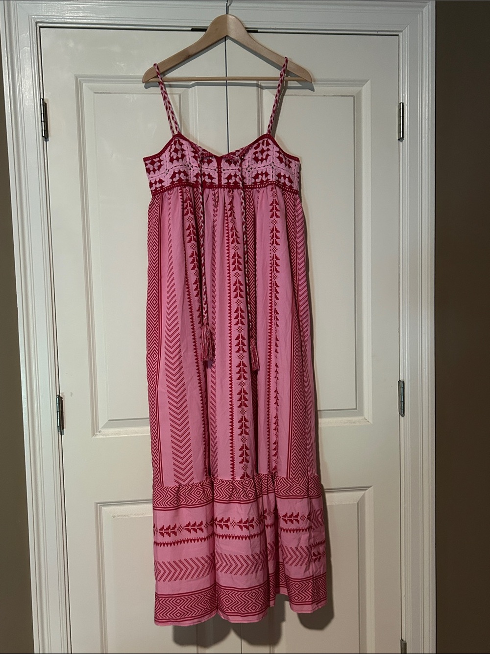 Pink Printed Maxi Dress with Tassel Tie